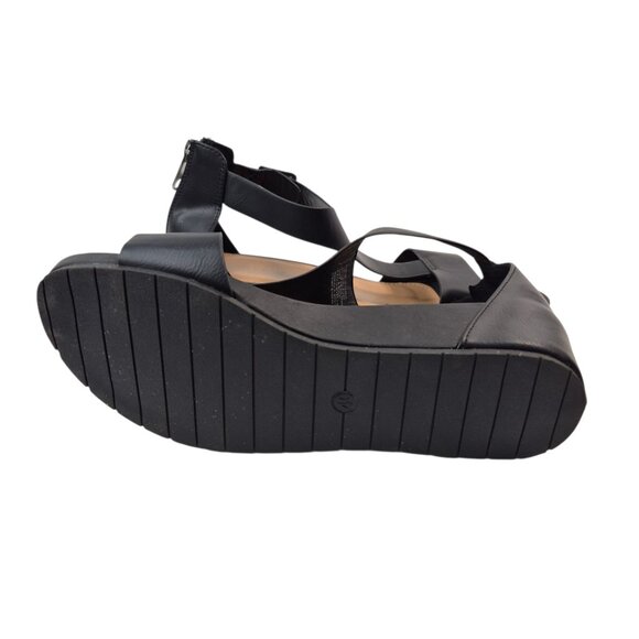 Serra Sandals Womens 9 Black Strappy Wedge Heels Memory Foam Beach Boho Chic - Picture 6 of 8